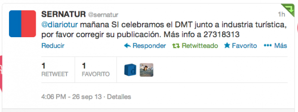 Sernatur responde a @diariotur en Twitter